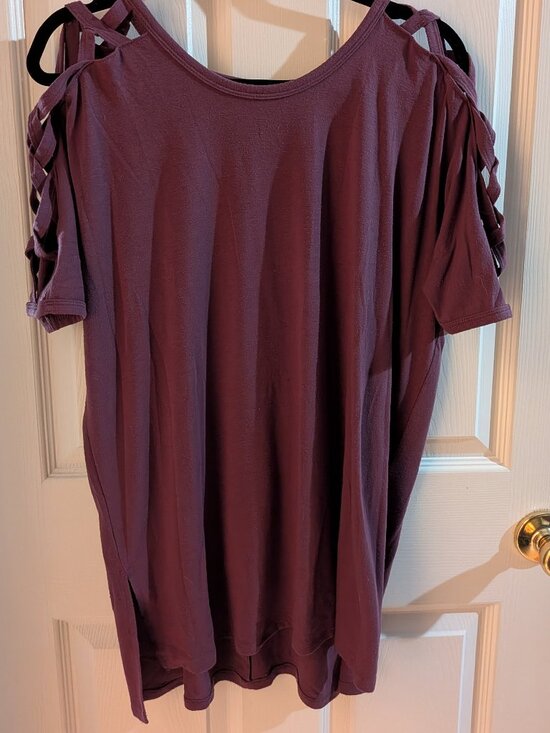 Tops - Purple Cold Shoulder Top - MEDIUM